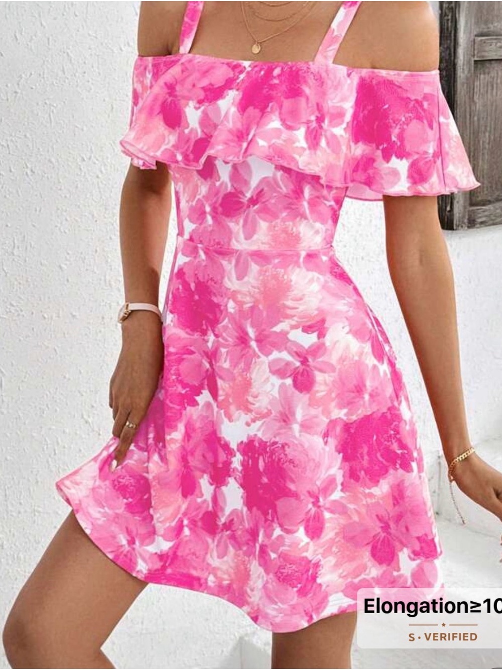 Pink Floral SHEIN Off-Shoulder A-Line Dress Size L 8/10